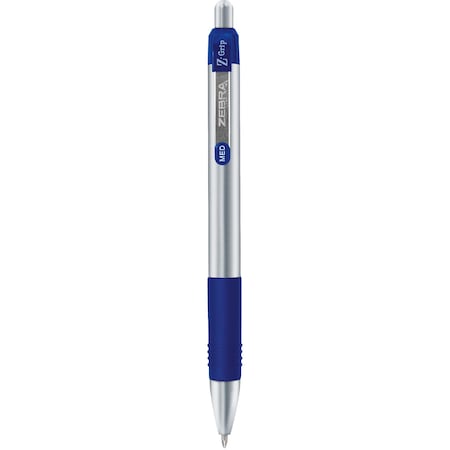 Zebra Pen Z-Grip Metal Ballpoint Pen, Retractable, Medium 1 mm, Blue Ink, Blue Barrel, PK12 27020